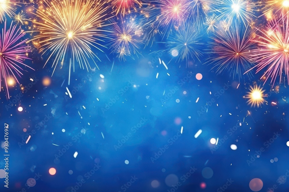 Colorful explosions of light illuminating a cerulean festivity background with space for your message Colorful explosions of light illuminating a cerulean festivity background with space for your message
