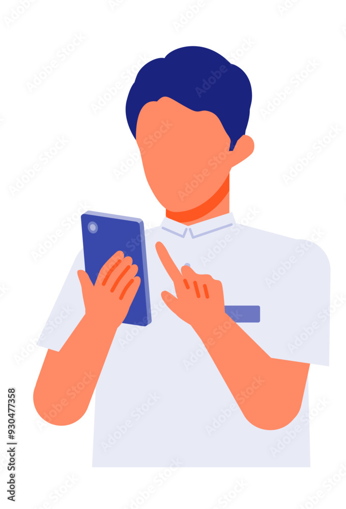 Working man. Concept for Problem Solving. Man cartoon character. People face profiles avatars and icons. Close up image of smartphone man. Working man. Concept for Problem Solving. Man cartoon character. People face profiles avatars and icons. Close up image of smartphone man.