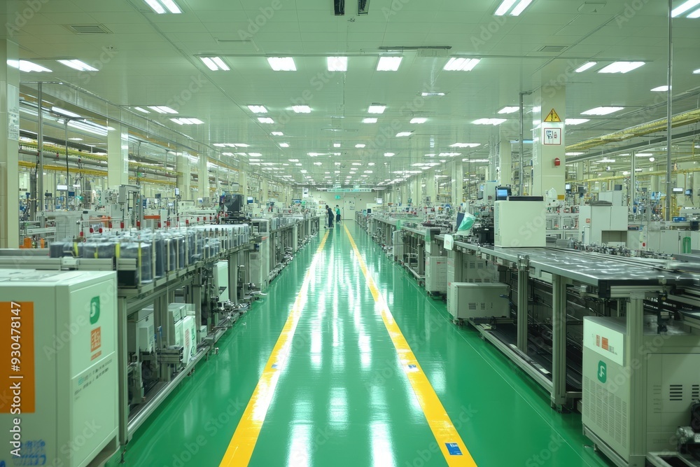Industrial Factory with Conveyor Belt System and Machinery