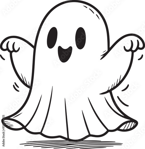 Cartoon Ghost outlined for coloring book isolated on a white background