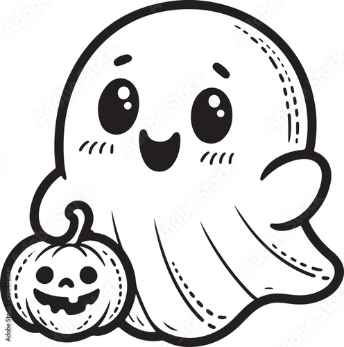 Cartoon Ghost outlined for coloring book isolated on a white background