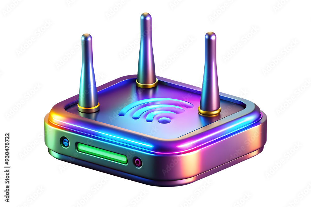 Holographic Router with Glowing Antennas Symbolizing Advanced Networking Technology and Connectivity on Glossy White Surface - Wifi Concept with Copy Space Holographic Router with Glowing Antennas Symbolizing Advanced Networking Technology and Connectivity on Glossy White Surface - Wifi Concept with Copy Space