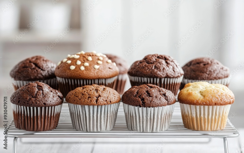 Assortment of Chocolate Muffins - Filled, Gluten-Free, and Vegan Options in Cozy Kitchen Setting Assortment of Chocolate Muffins - Filled, Gluten-Free, and Vegan Options in Cozy Kitchen Setting