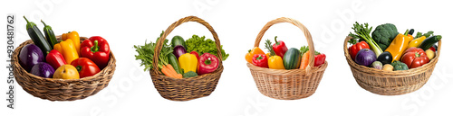 Assorted Fresh Vegetables in Wicker Baskets Isolated on Transparent Background