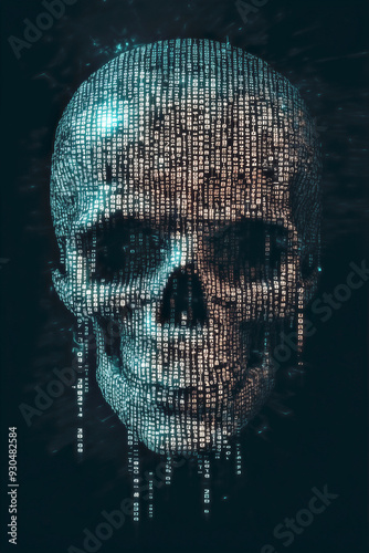 Skull composed of a bit effect with black background