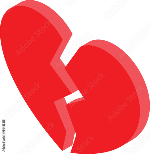 Red broken heart is representing sadness and heartbreak