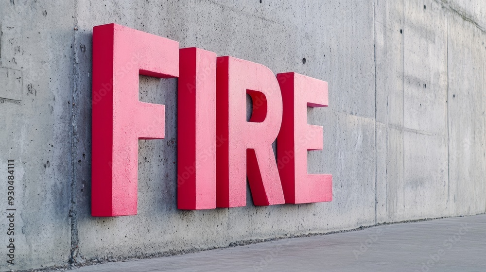 Bold Red Metallic FIRE Sculpture on Rough Concrete Sidewalk in Urban Street Corner with Harsh Lighting, Modern Gritty Aesthetic Bold Red Metallic FIRE Sculpture on Rough Concrete Sidewalk in Urban Street Corner with Harsh Lighting, Modern Gritty Aesthetic