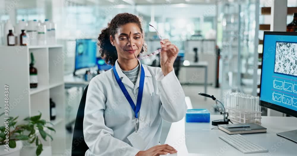 Portrait, science and happy woman on computer for research, chemistry and biotechnology. Face, data scientist and doctor with analysis, pharma and typing medical info for healthcare innovation in lab Portrait, science and happy woman on computer for research, chemistry and biotechnology. Face, data scientist and doctor with analysis, pharma and typing medical info for healthcare innovation in lab