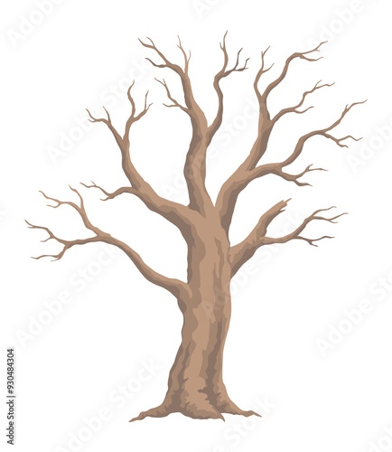 Obraz na płótnie Old dead tree. Hand draw leafless trunk. Winter or autumn season plants icon, dry naked branch silhouette. Nature ecology problems concept. Isolated vector illustration w salonie