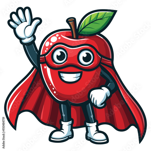 mascot Superhero apple design waving hand with cloak costume vector