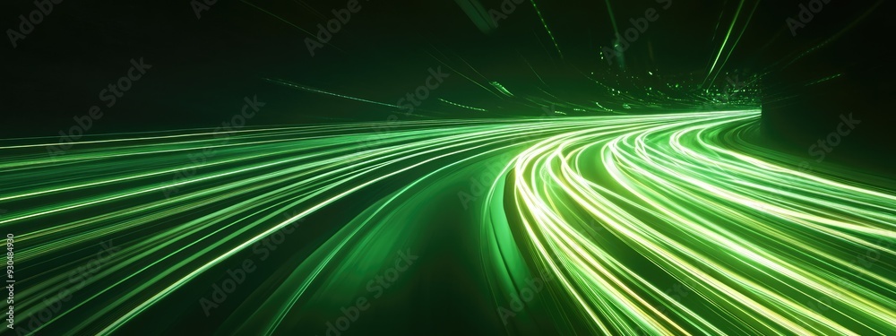 Fototapeta premium Abstract green lines speed light effect. Illuminated traffic lanes