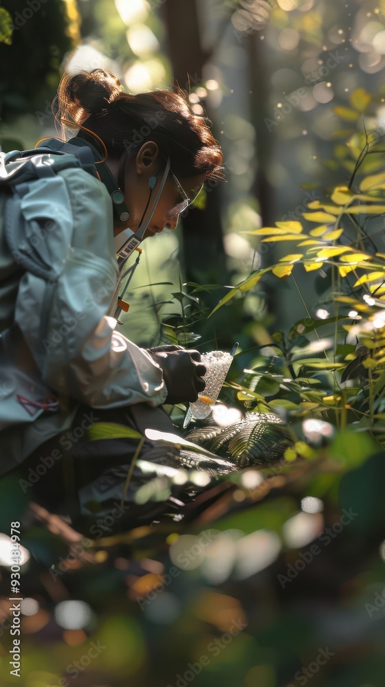 Scientist conducting research in the forest, examining plant samples and taking notes in the serene natural environment. Scientist conducting research in the forest, examining plant samples and taking notes in the serene natural environment.