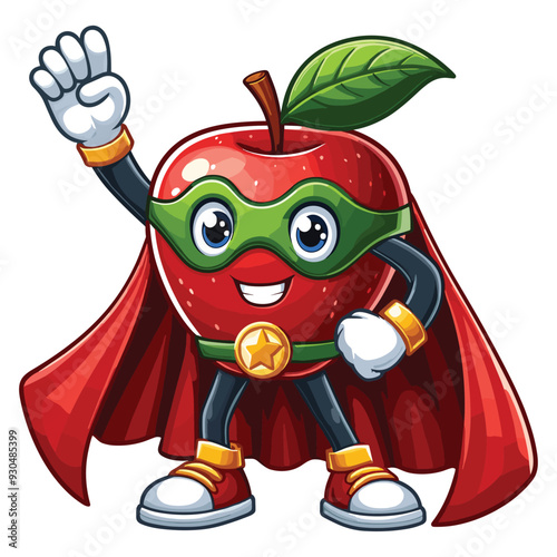 mascot Superhero apple design waving hand with cloak costume vector