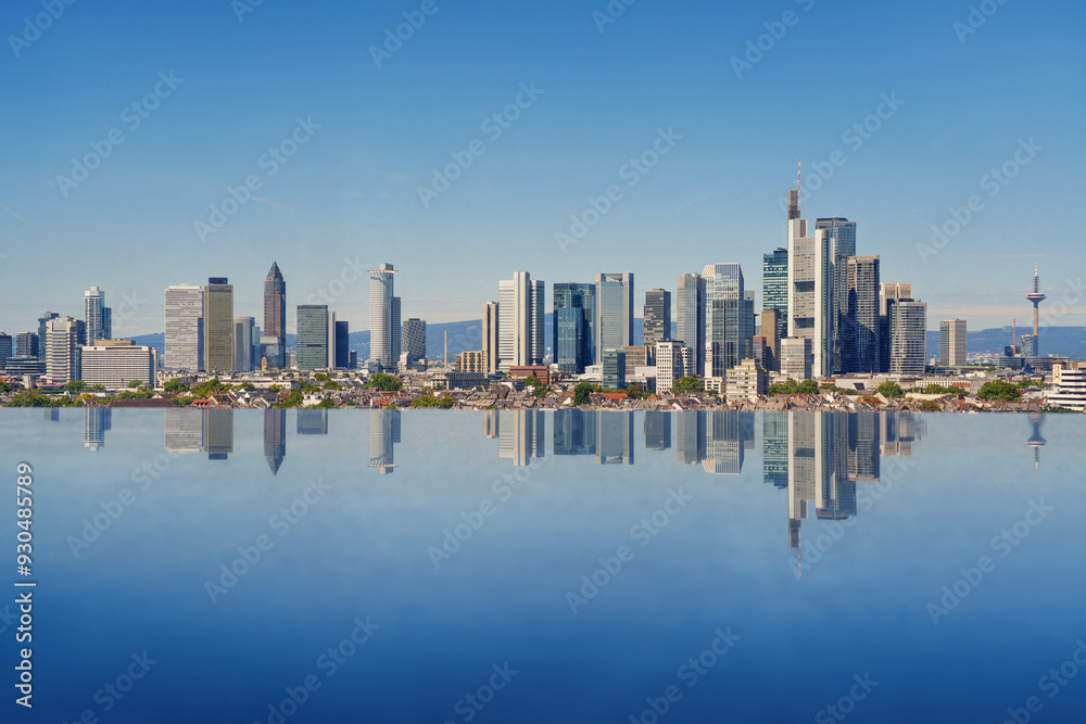 Obraz premium Frankfurt am Main, big skyline with reflection.