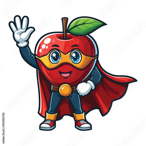 mascot Superhero apple design waving hand with cloak costume vector