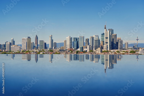  Frankfurt am Main, big skyline with reflection.