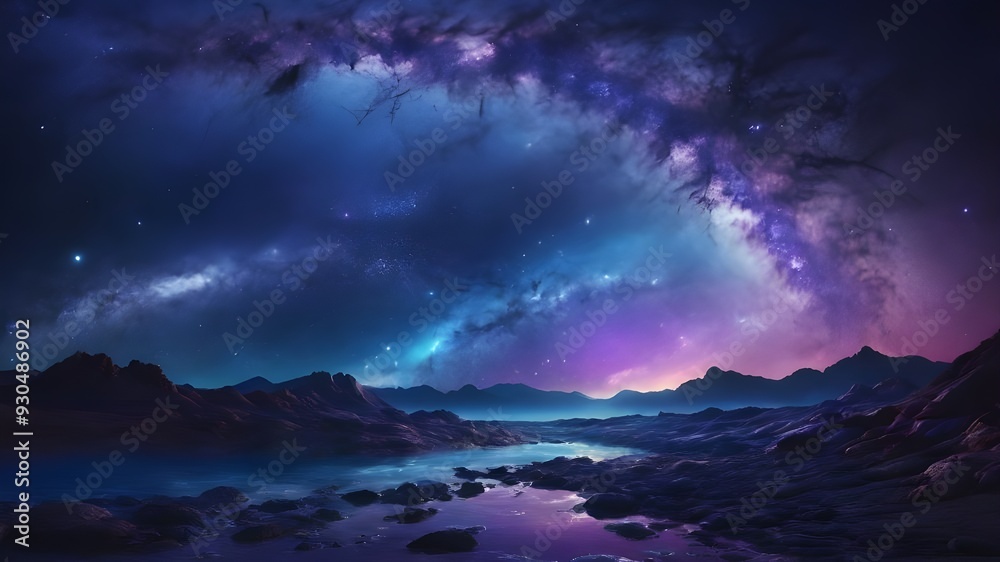 Fototapeta premium Stunning landscape of a lake under a starry night