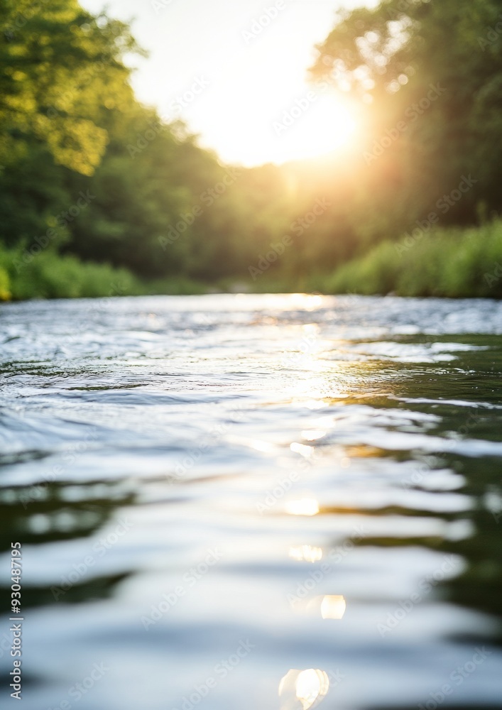 Serene Sunset Over a Wide River Flowing Through a Dense Forest Serene Sunset Over a Wide River Flowing Through a Dense Forest