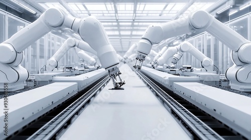 Robotic arms working on a factory assembly line.