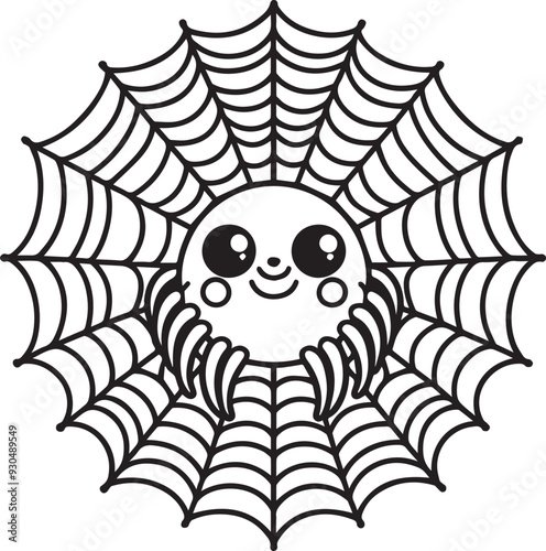 Cartoon Spider Web outlined for coloring book isolated on a white background, Spider Web Drawing