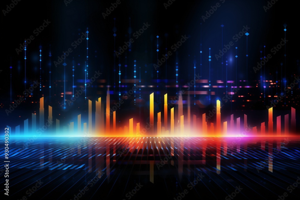 Fototapeta premium Abstract Equalizer Effect Neon background, music equalizer wave, colorful sound waves background, music frequency wave background, Multicolor music equalizer background, AI Generative