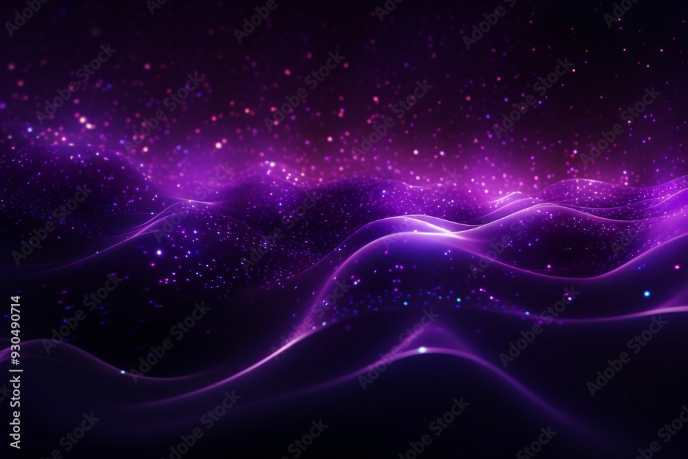 Fototapeta premium Particles Waves Abstract Wallpaper, Digital purple particles wave and light abstract background, Glowing Particles Light Background, futuristic particles wave background, AI Generative