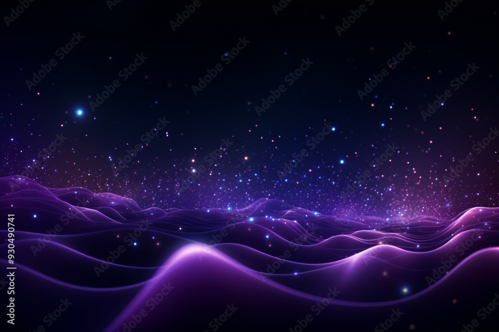 Obraz premium Particles Waves Abstract Wallpaper, Digital purple particles wave and light abstract background, Glowing Particles Light Background, futuristic particles wave background, AI Generative