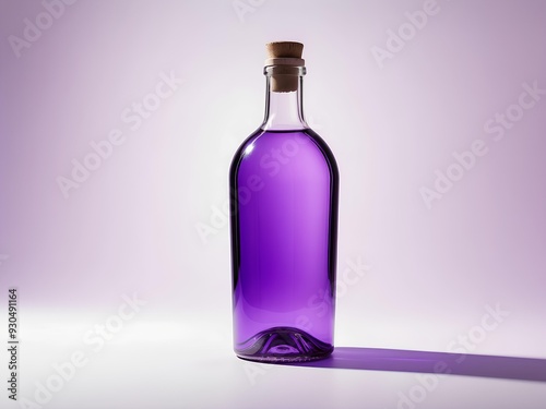 striking purple glass bottle against a minimalist background, evoking mystery and enchantment in a modern design