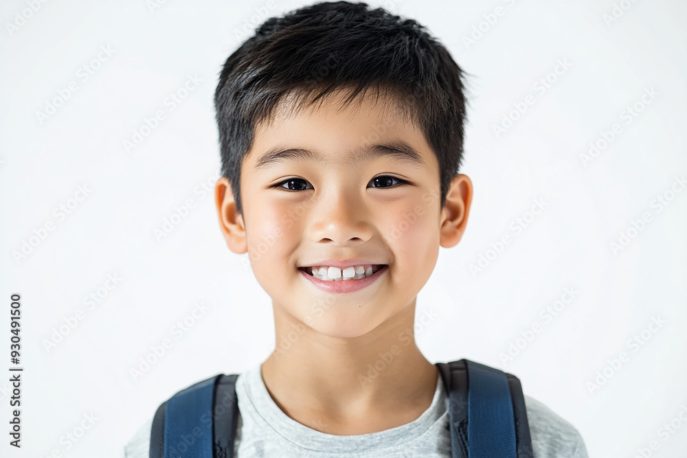 Asian teenage student carrying school bag on white background, student happy back to school Asian teenage student carrying school bag on white background, student happy back to school