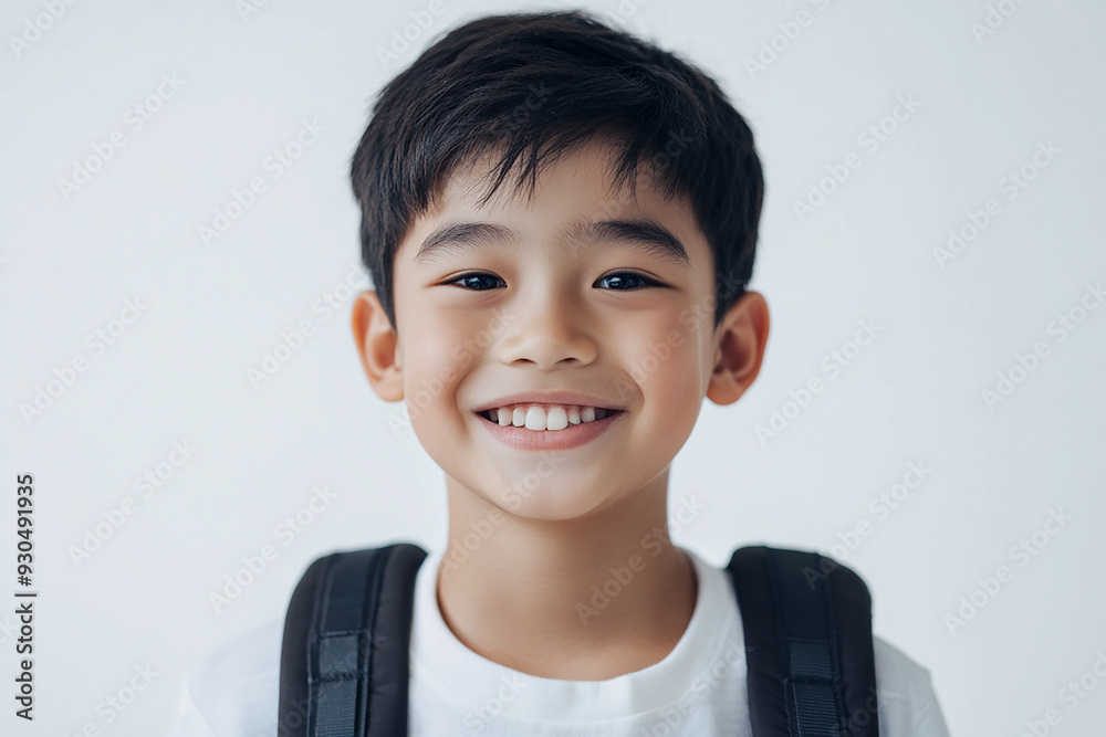 Asian teenage student carrying school bag on white background, student happy back to school Asian teenage student carrying school bag on white background, student happy back to school