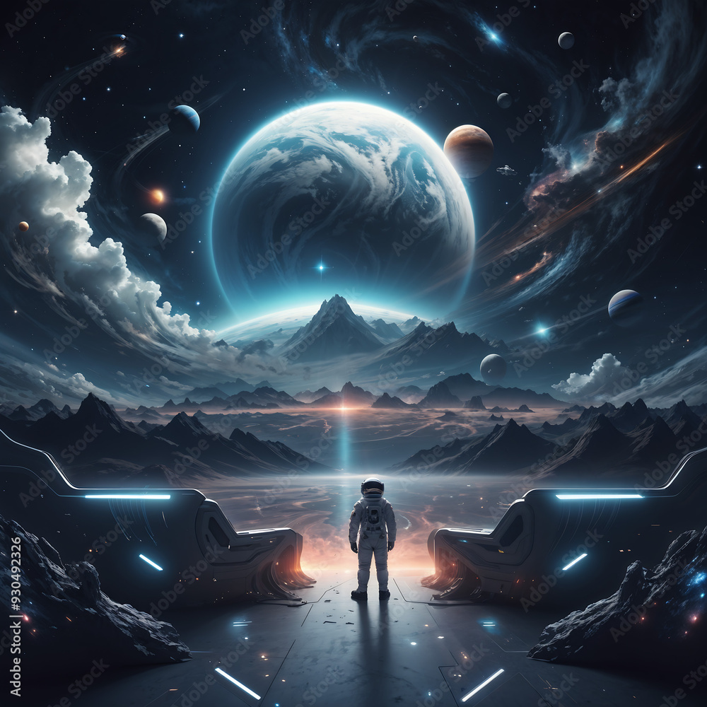 Fototapeta premium space image spacesuit spaceship image generative ai