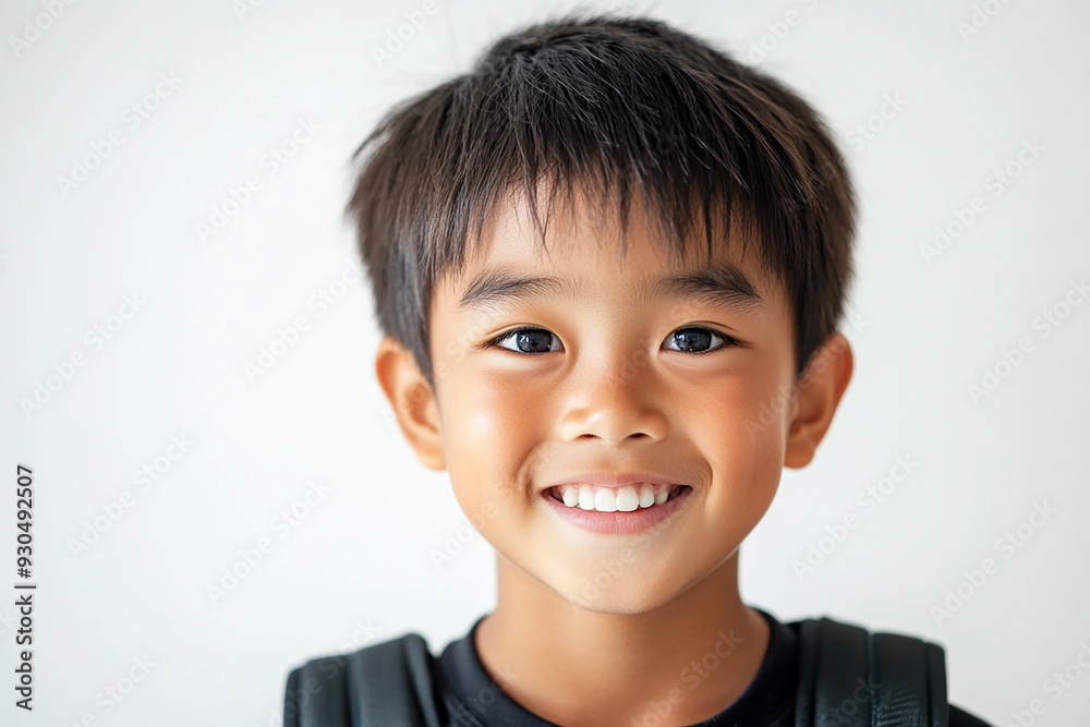Asian teenage student carrying school bag on white background, student happy back to school Asian teenage student carrying school bag on white background, student happy back to school
