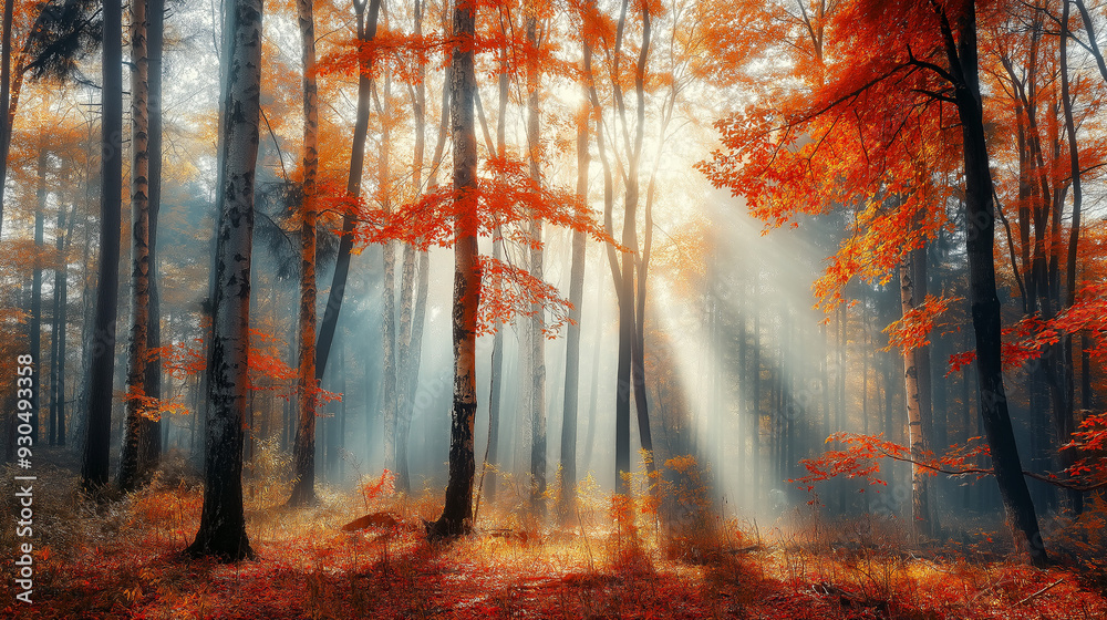 Obraz premium sunlit forest in autumn
