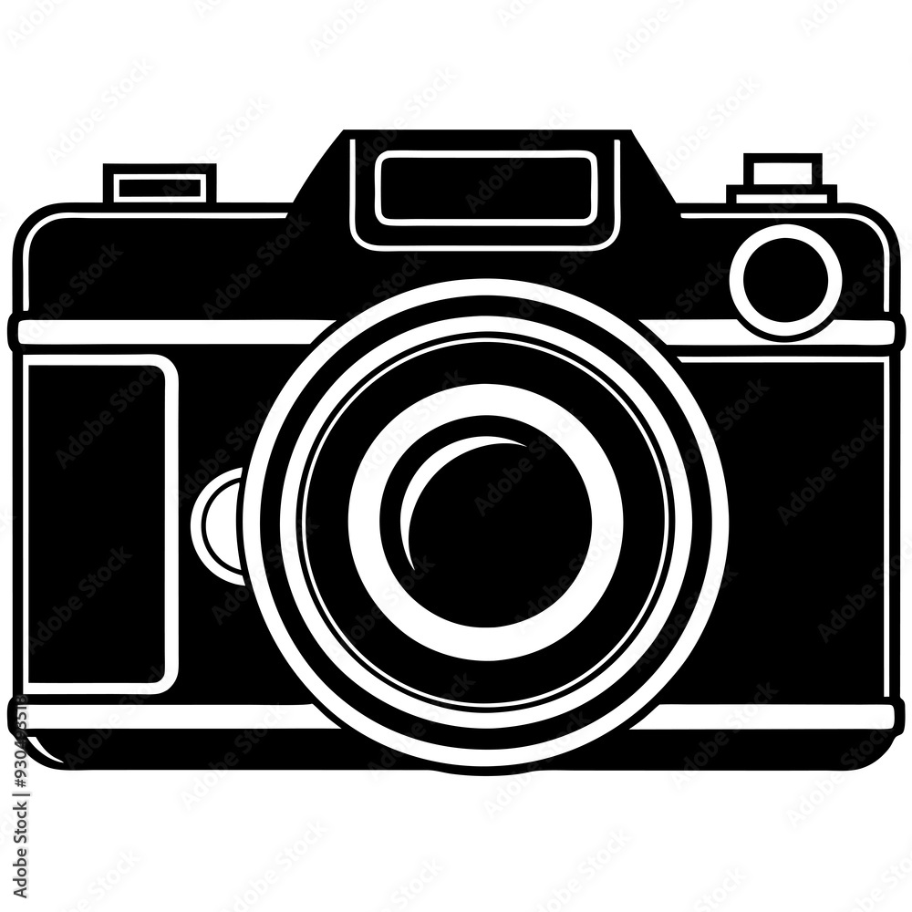 A minimalist illustration of acamera features a large central lens A minimalist illustration of acamera features a large central lens