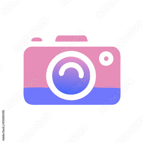 A minimalist illustration of acamera features a large central lens