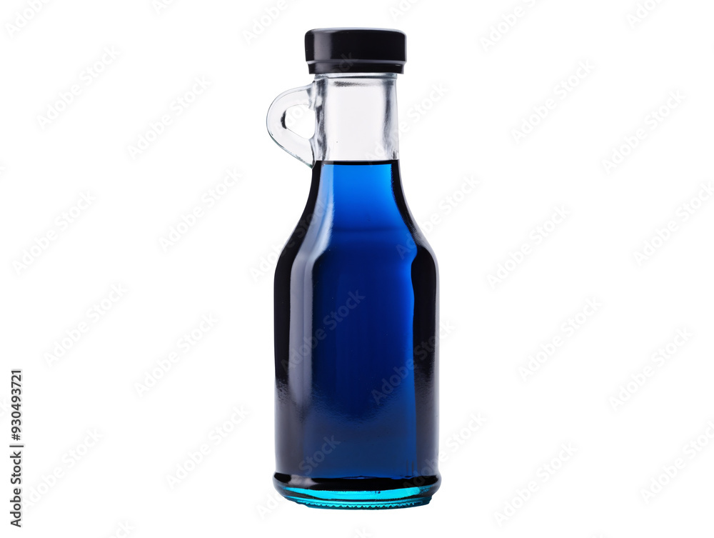 a glass bottle with blue liquid a glass bottle with blue liquid