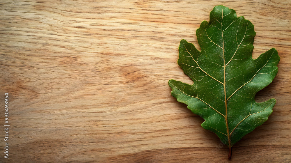 Single Green Leaf on Wooden Background - Nature's Simplicity in Detail Single Green Leaf on Wooden Background - Nature's Simplicity in Detail