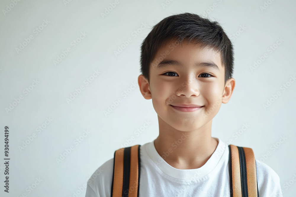 Asian teenage student carrying school bag on white background, student happy back to school Asian teenage student carrying school bag on white background, student happy back to school