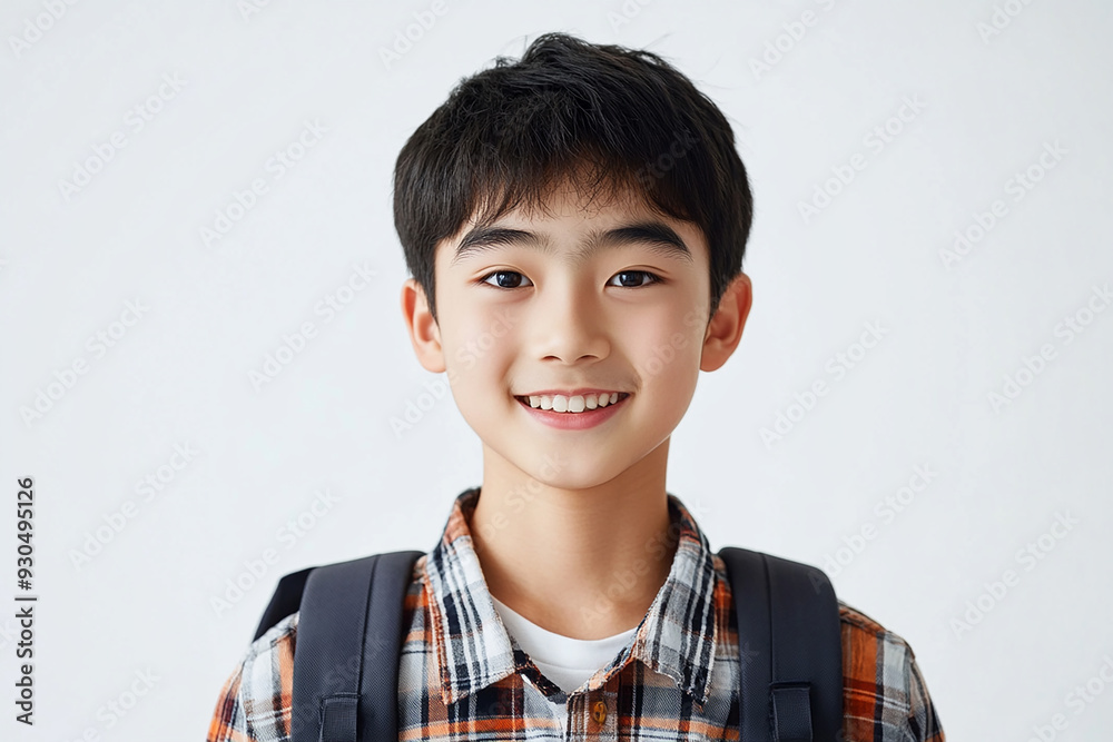 Asian teenage student carrying school bag on white background, student happy back to school Asian teenage student carrying school bag on white background, student happy back to school