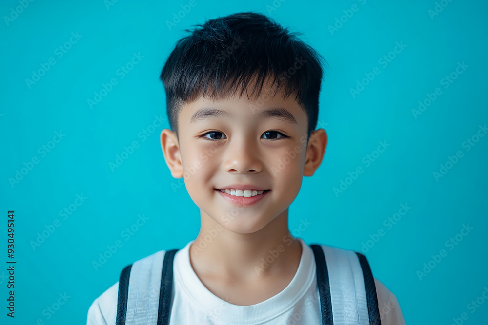 Asian teenage student carrying school bag on white background, student happy back to school Asian teenage student carrying school bag on white background, student happy back to school