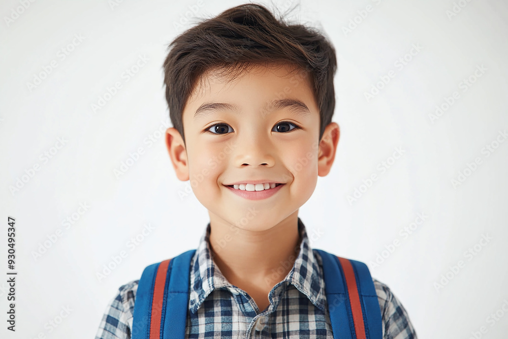 Asian teenage student carrying school bag on white background, student happy back to school Asian teenage student carrying school bag on white background, student happy back to school