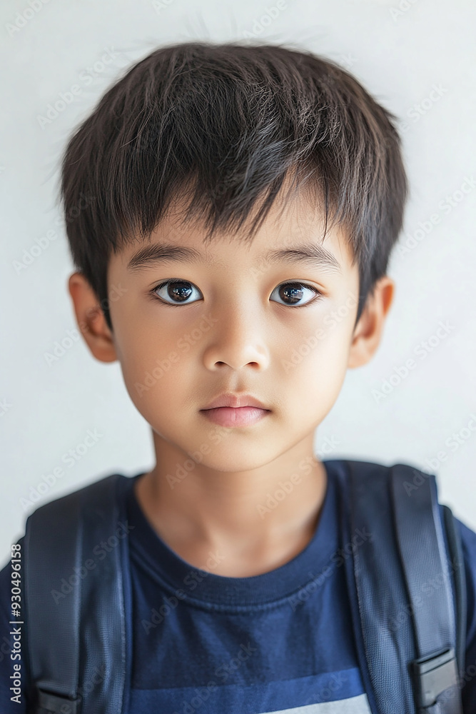 Asian teenage student carrying school bag on white background, student happy back to school Asian teenage student carrying school bag on white background, student happy back to school