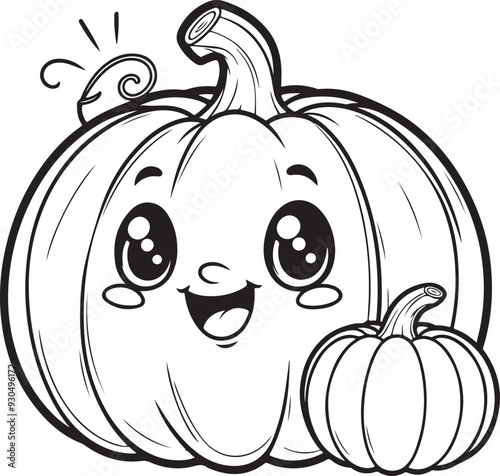 Cartoon pumkin outlined for coloring book isolated on a white background, Halloween Pumpkin Face