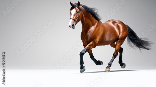 A lively horse galloping gracefully across a smooth surface, exuding strength and elegance in every stride. photo