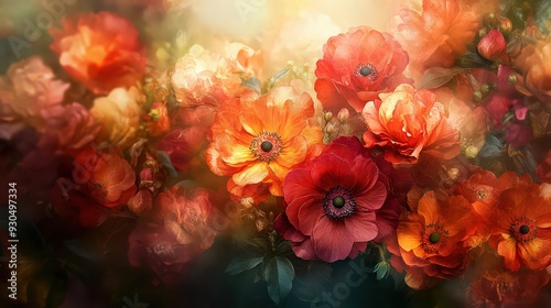Wallpaper Mural A dynamic abstract of flowers bursting forth in radiant colors, with intricate patterns and layered textures creating depth. Torontodigital.ca