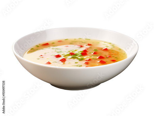 a bowl of soup with red and green vegetables