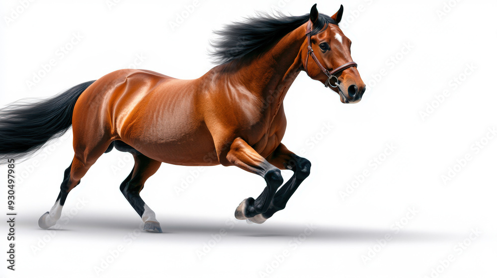 A majestic brown horse running gracefully, showcasing strength and beauty in a dynamic pose against a clean background. A majestic brown horse running gracefully, showcasing strength and beauty in a dynamic pose against a clean background.