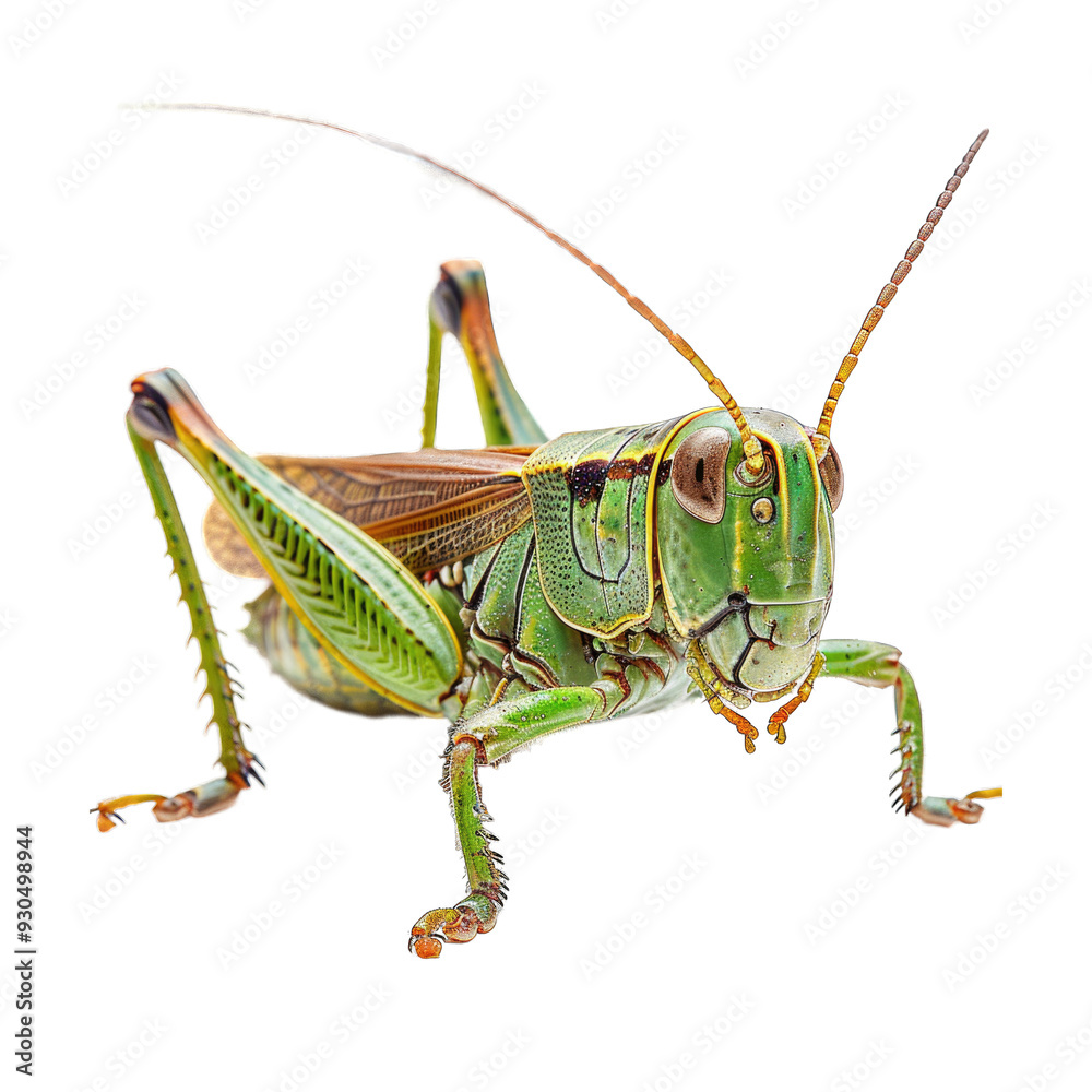 Fototapeta premium Green Grasshopper isolated on transparent background cutout PNG