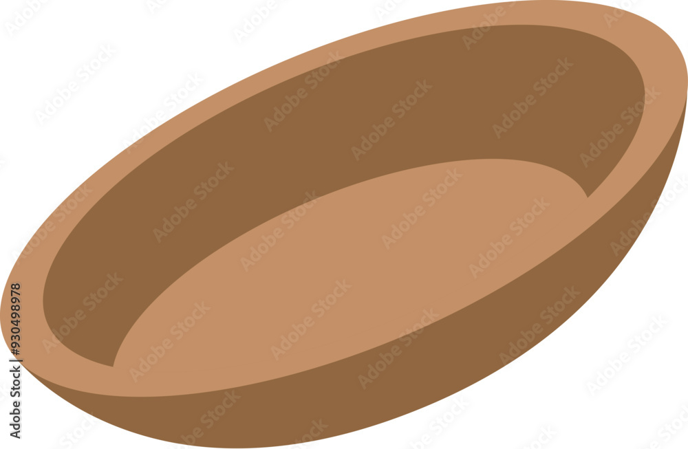 Empty oval brown wooden bowl for food lying isolated Empty oval brown wooden bowl for food lying isolated