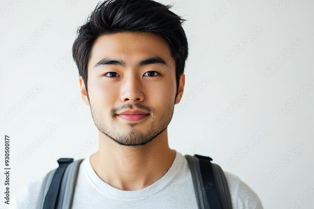Asian teenage student carrying school bag on white background, student happy back to school Asian teenage student carrying school bag on white background, student happy back to school